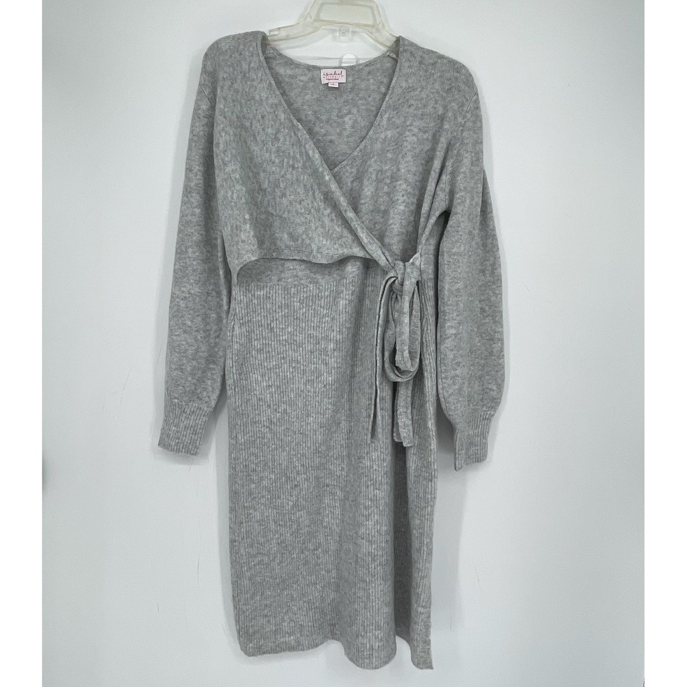 Isabel Maternity Women's Gray Faux Wrap Side Tie Cozy Knit Sweater Dress Size S